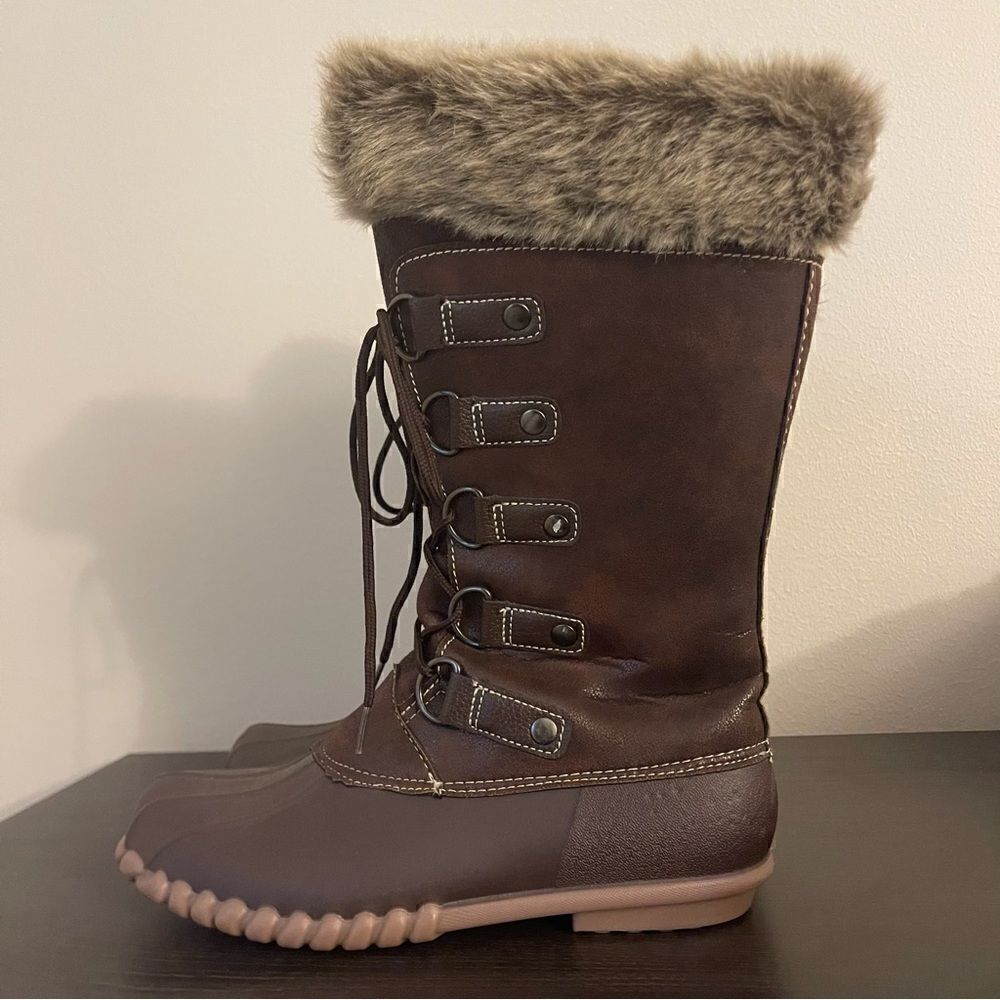 Yuu Fiona mid calf brown boots size 7